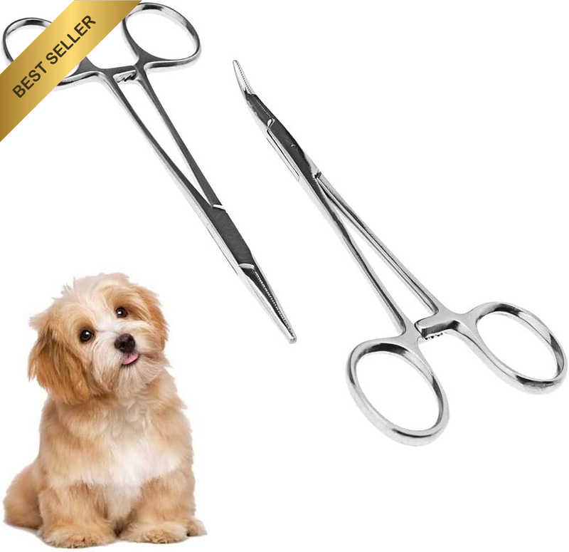 2Pcs Hemostat Forceps Stainless Steel Locking Clamps Curved Straight Plier,Hemos