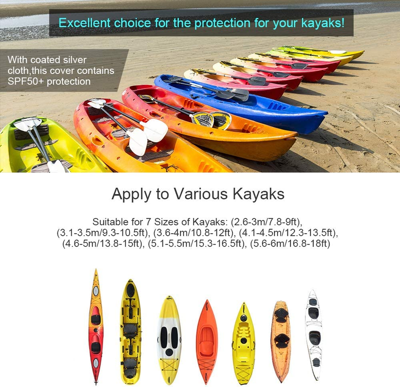 7.8-18Ft Waterproof Kayak Canoe Cover-Storage Dust Cover UV Protection Sunblock