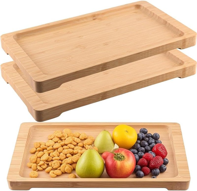 3-Piece Bamboo Serving Tray, Decorative Multi-Purpose Bathroom Countertop Tray,