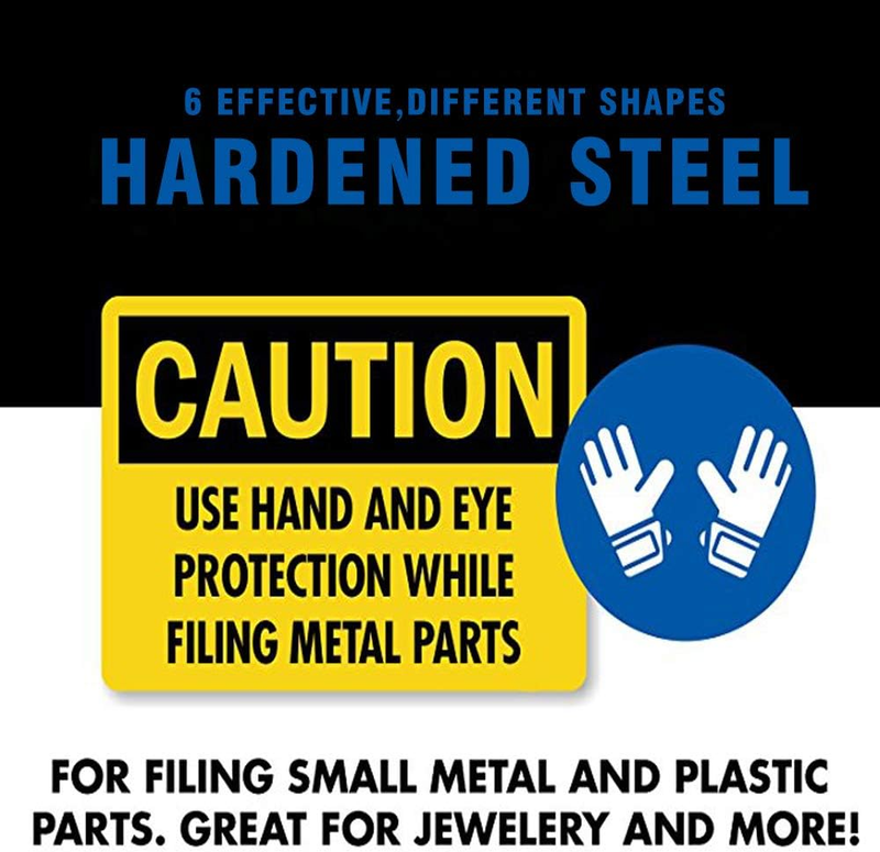 6 pcs Mini Needle File Set Rubber Grips Warding, Square, Triangular, Round, and 