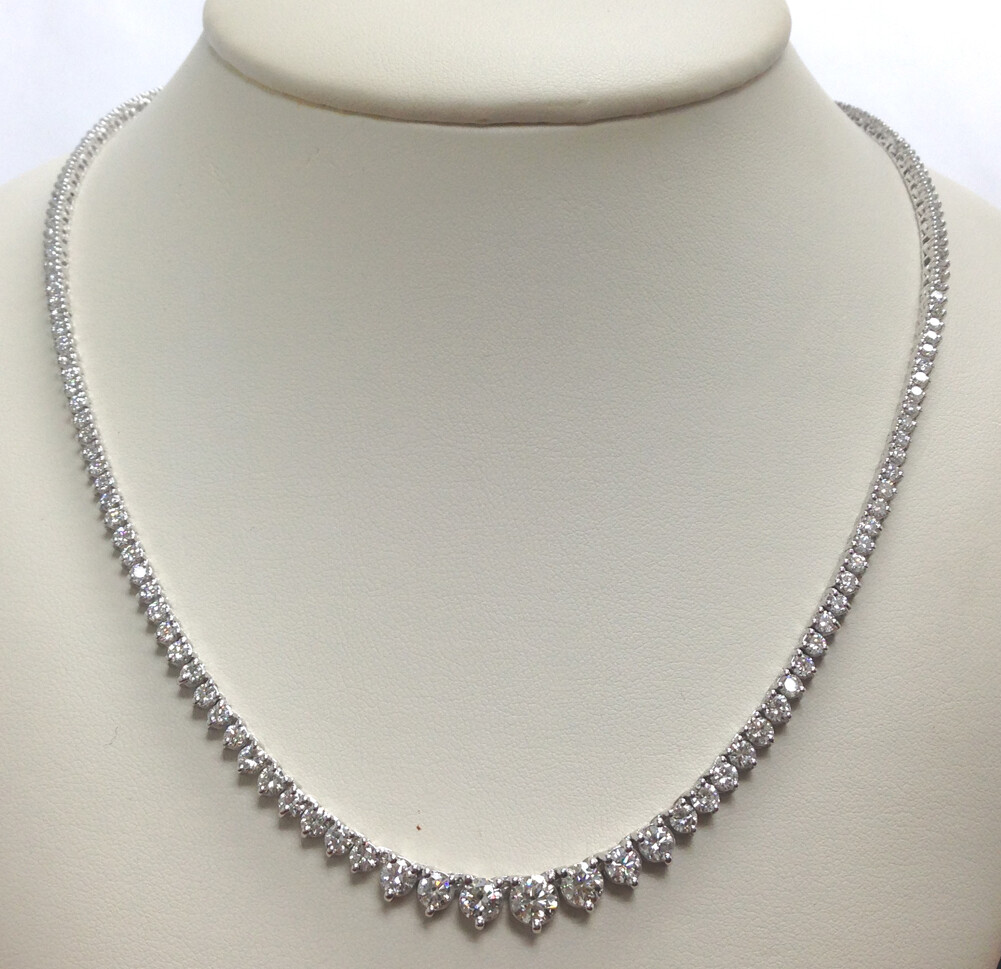 Pre-owned La 12.25 Ct.tw Graduated Round Cut Diamond Tennis Neckce In F