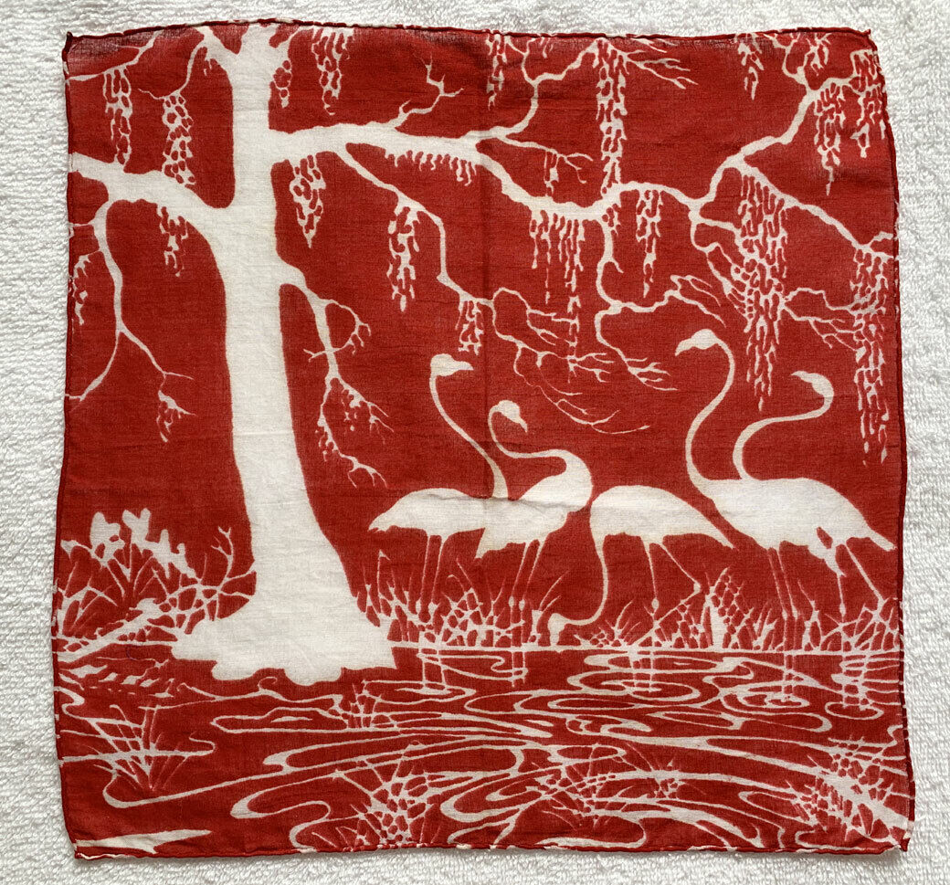 Vintage Flamingo Scenic Handkerchief Hanky 