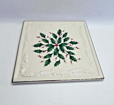 LENOX Hosting the Holiday Trivet 6'' Square Ceramic Christmas Holly New in Box