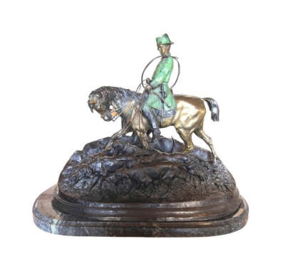 Large Rare Colored PJ Pierre Jules Mene The Hunt Scene Rider
