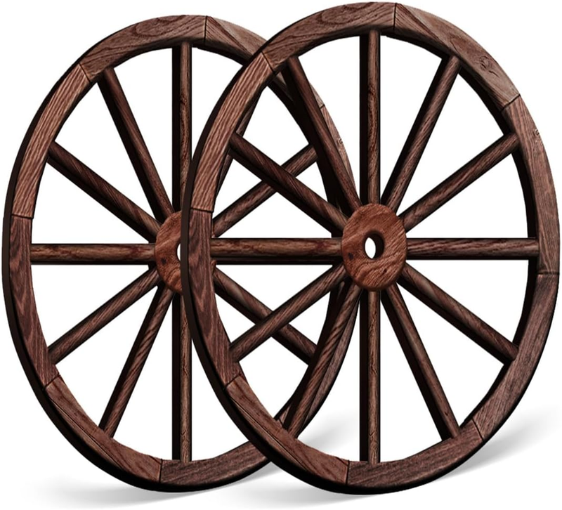 2 Pcs Wagon Wheel Decor,Decorative Vintage Wood Garden Wagon Wheel,Vintage Rusti