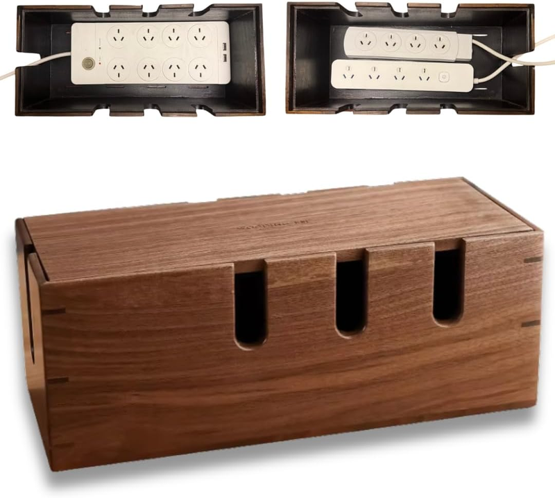 Large Wooden Cable Management Box – 35 X 13 X 16 Cm Cords Organiser for Power Bo