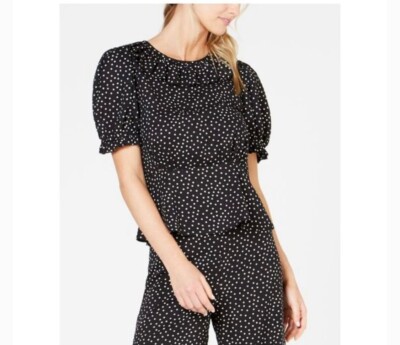 Jill JillStuart Black White Polka Dot Blouse Ruffle Neck Womens Size XL NWT $198
