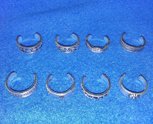 New 8Pcs Elegant Women 925 Sterling Silver Toe Ring Adjustable Jewelry Valentine