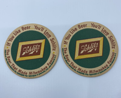 (2) 1953-54 ''If You Like Beer'' SCHLITZ Beer Coasters 3.5  - Milwaukee WI