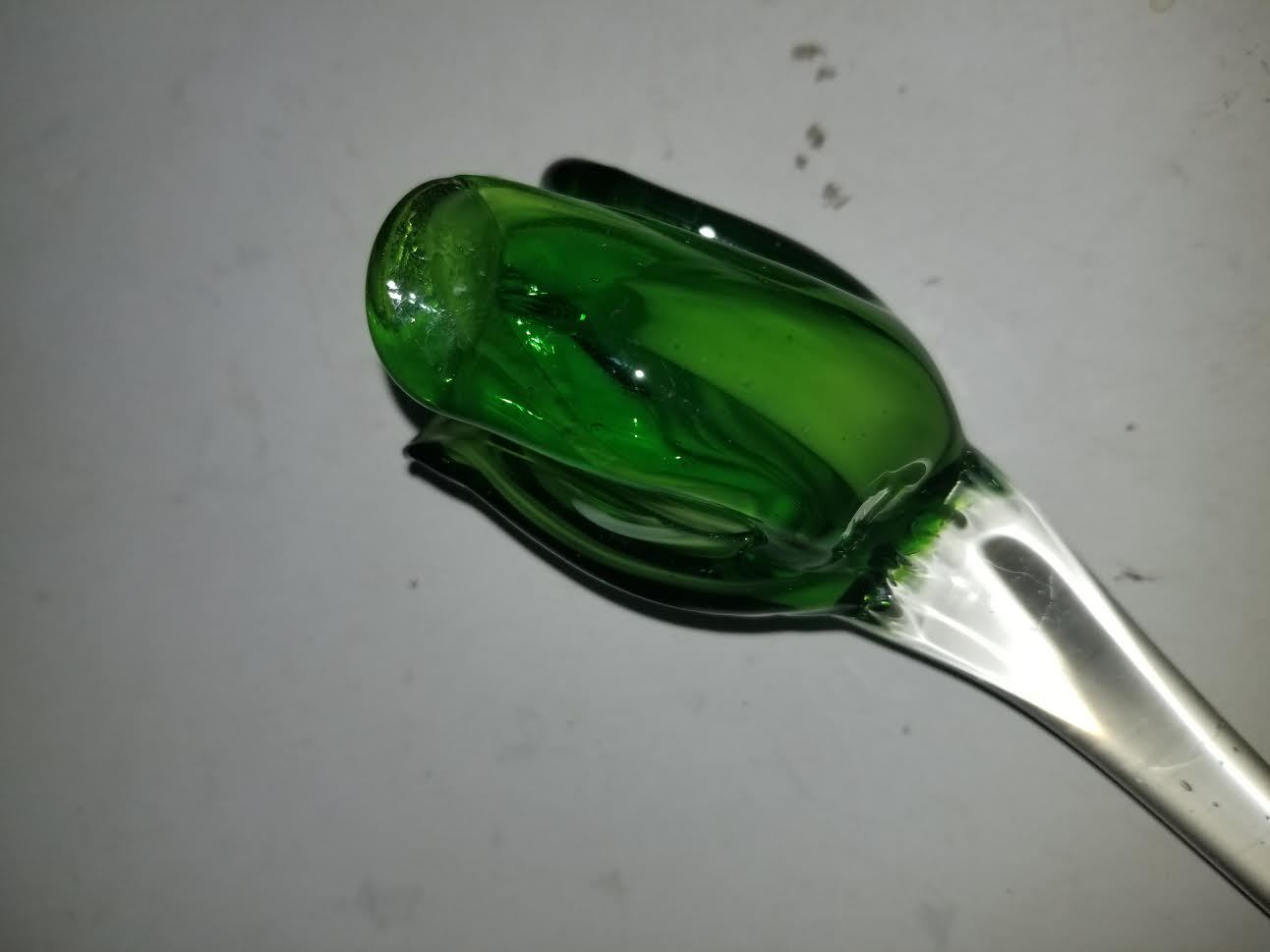 MURANO ART STYLE MULTI TONE GREEN ROSE BUD LONG STEM GLASS FLOWER 11 1/8