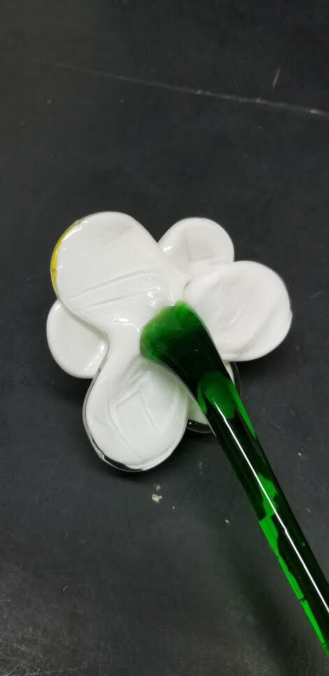 MURANO ART STYLE WHITE YELLOW RUFFLE CENTER LONG STEM GLASS FLOWER 19 1/2