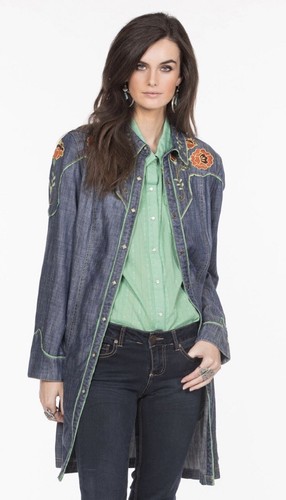 Pre-owned Double D Ranch Womens “everybodys Talkin” Denim Long Jacket Size S In Blue