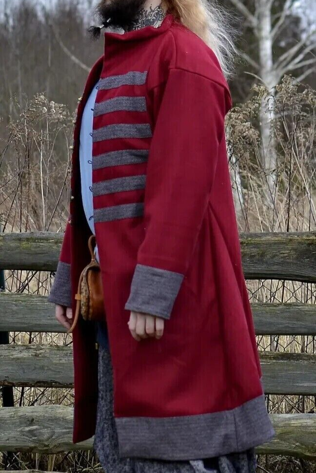 Pre-owned Handmade Men's Wool Viking Kaftan , Early Medieval Rus Kaftan Wool Jacket In Red