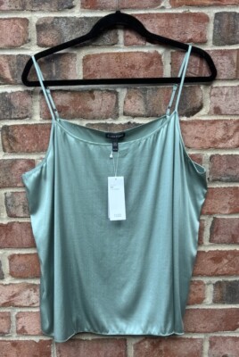 NWT Eileen Fisher Elm Green Sandwashed Silk Charmeuse UNk Cami Tank Top $188 XL