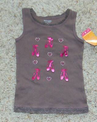 Girls Tank Top Sonoma Brown Foiled Ballerina Slippers Embellished Shirt-sz 6