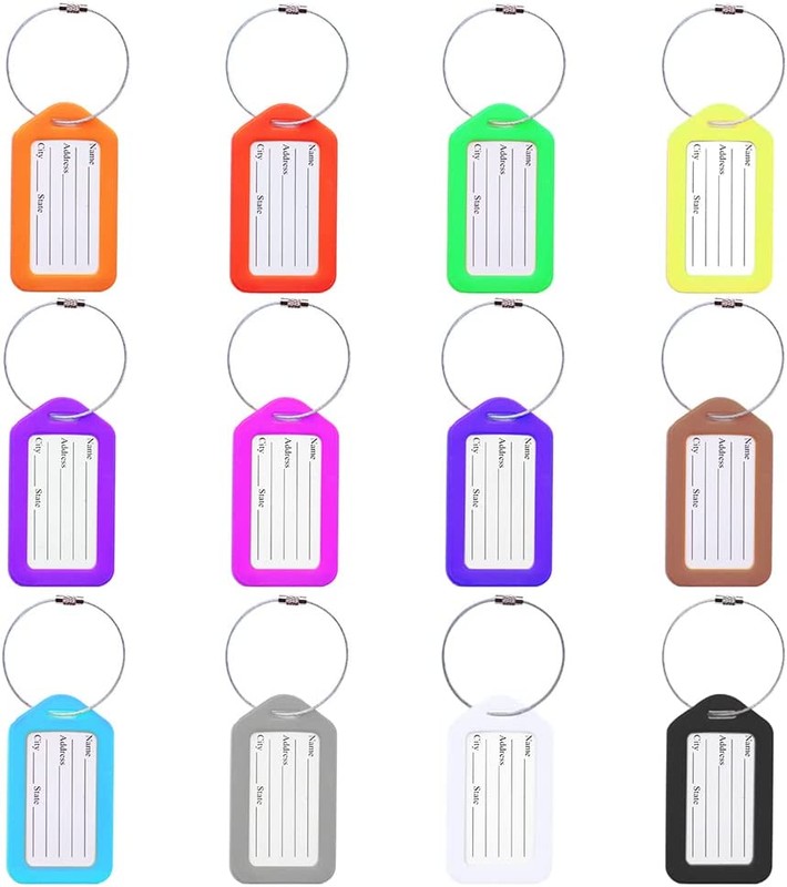 12 Pcs Luggage Tags, Waterproof Name ID Tags,3.4X1.9 Inches,Airplane Suitcase Ba