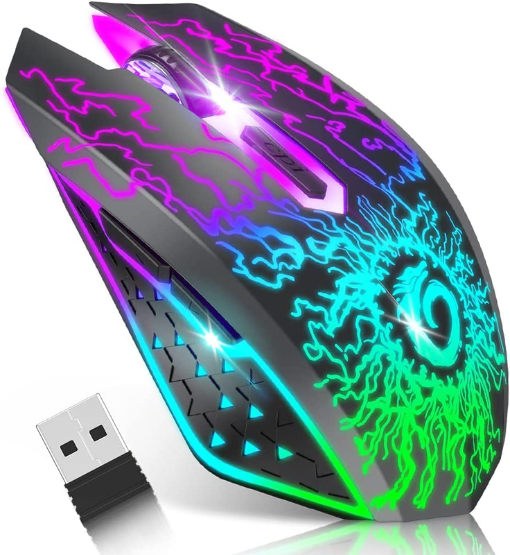 Wireless USB Gaming Mouse Rechargeable Colorful LED Lights Silent Click Laptop