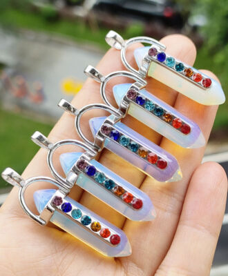 5pcs Opal Gems Hexagon 7 Chakra Pendants Reiki Healing Amulet