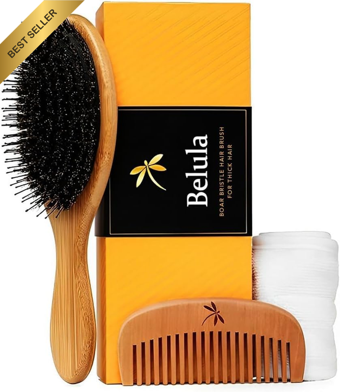 Boar Bristle Hair Brush Set for Thick, Long and Curly Hair, Medium