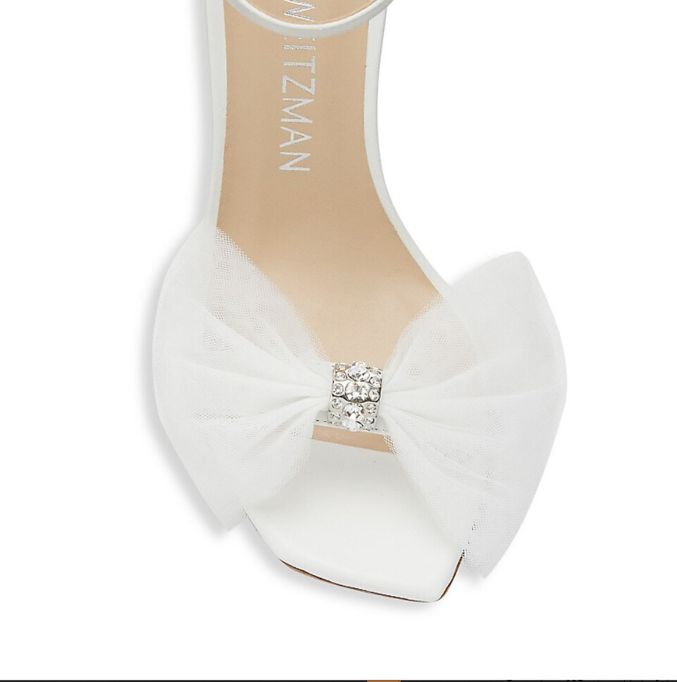 Pre-owned Stuart Weitzman Nudistcurve Bow High-heel Sandals White $475