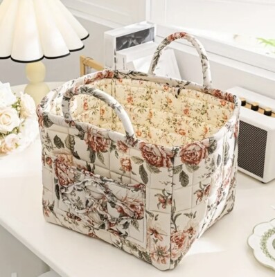 Quilted Fabric Knitting Bag Yarn Storage Crochet Basket