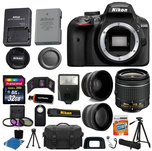 Nikon D3400 Digital Slr Camera 3 Lens Kit 18-55 Vr Lens + 32gb Best Value Bundle