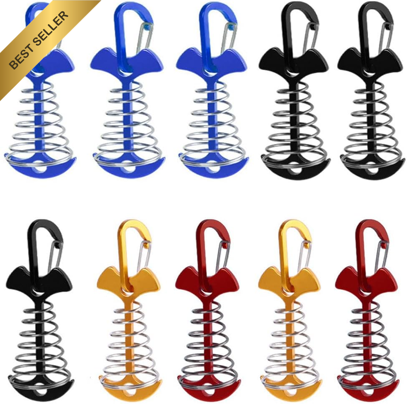 10 PCS Fishbone Deck Anchor Pegs with Carabiners, Aluminium Deck Tent Stakes wit