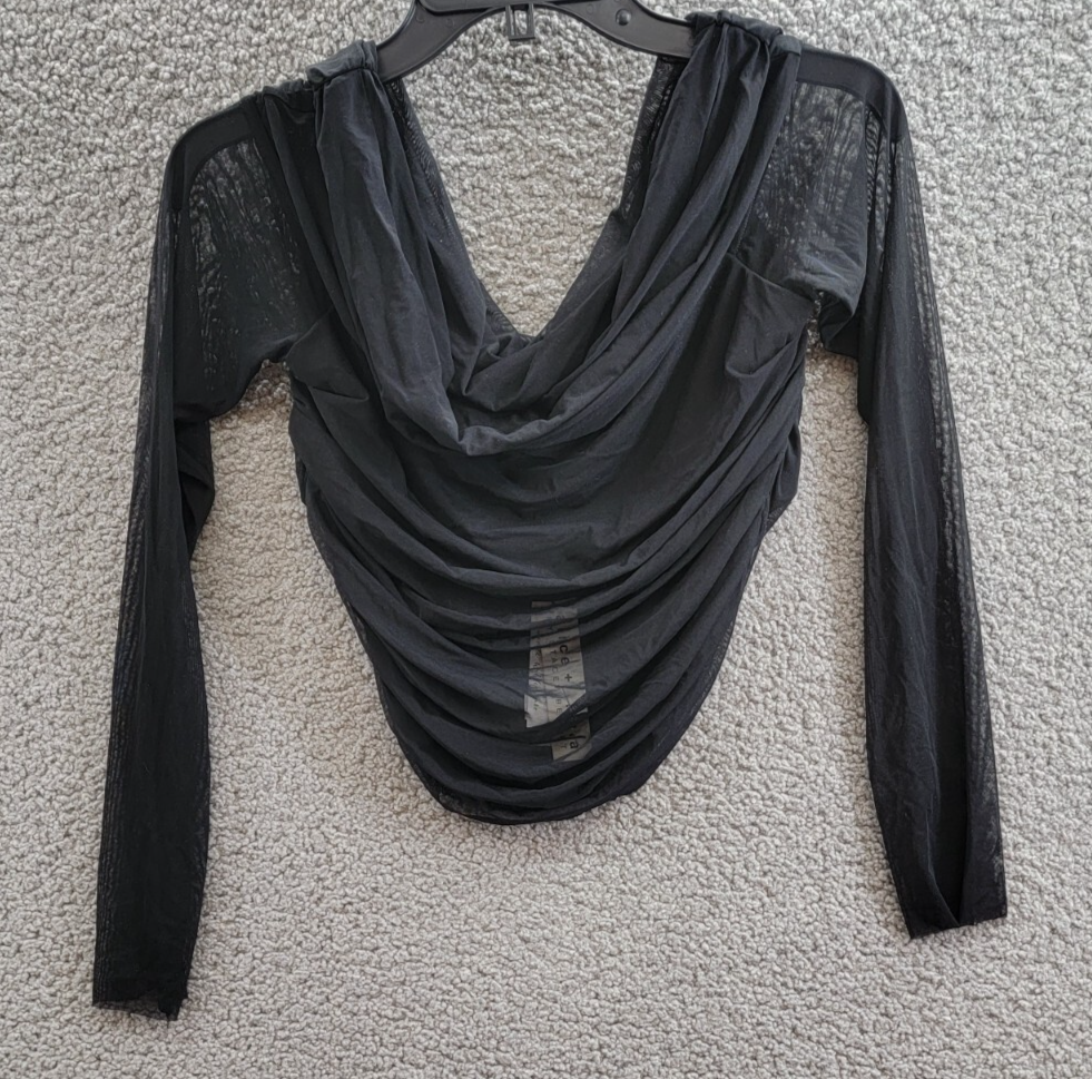 Alice + Olivia Isadola Off-the-Shoulder Ruched Top Women's L Black Long Sleeves~ - Picture 2 of 16