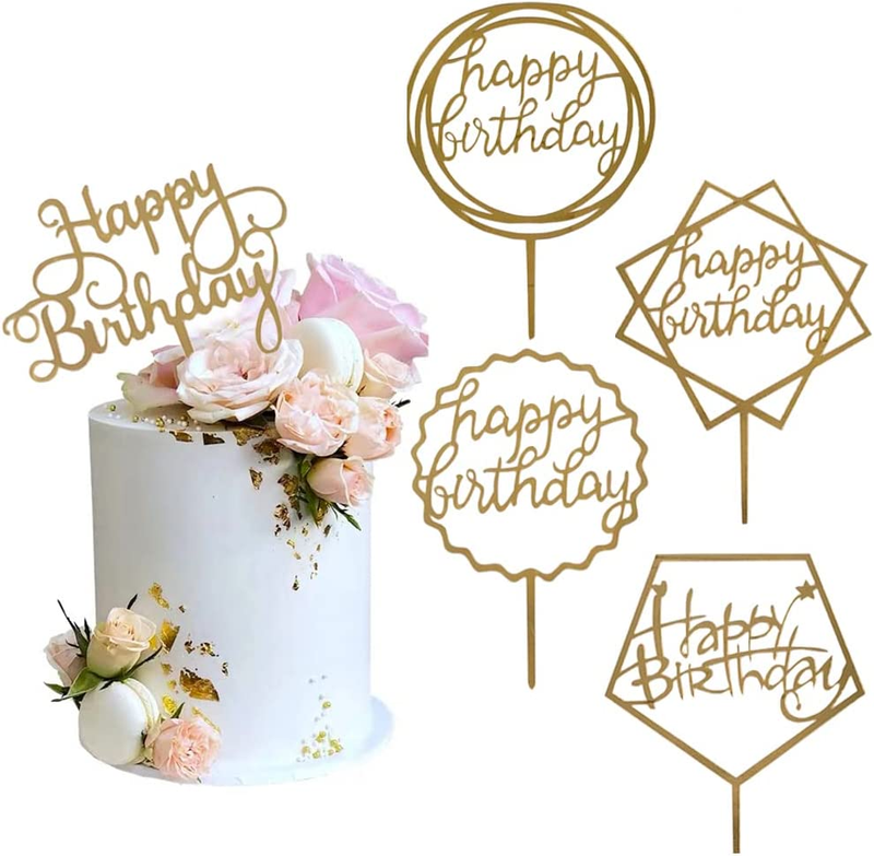8 Pcs Acrylic Glitter Gold Cake Topper Acrylic Cake Toppers Happy Birthday Cake