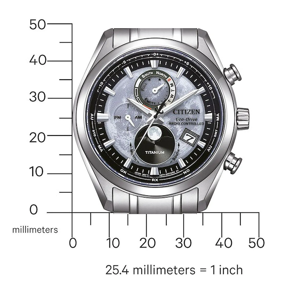 Pre-owned Citizen Titanium Sapphire Moonphase Radio Controlled Gray Dial Watch By1010-81h