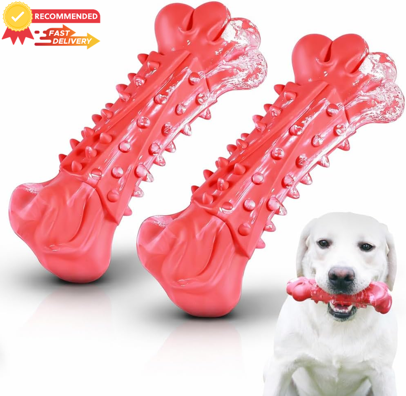 2 Pack Dog Chew Toys for Aggressive Chewers - Rubber for Large & Medium Dogs