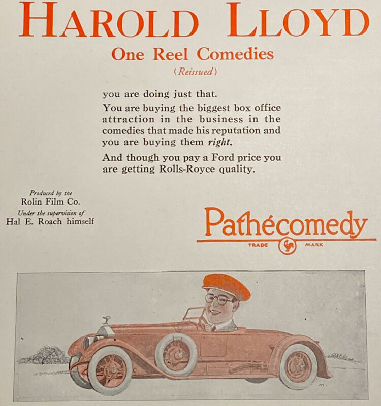 HAROLD LLOYD Comedies - Vintage 1923 PATHE NEWS Silent Film MOVIE TRADE AD