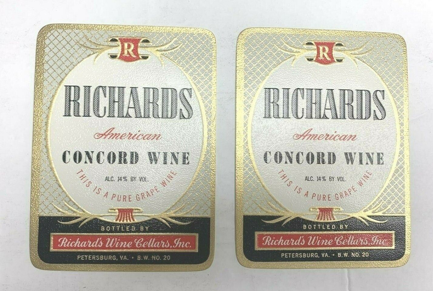Lot 2 Richards American Concord Grape Wine Vintners Vintage Pa...