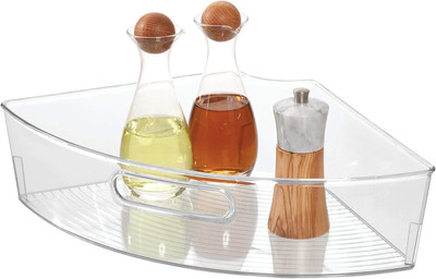 Idesign Recycled Plastic 1/4 Wedge Lazy Susan Turntable Organizer with Handle, P