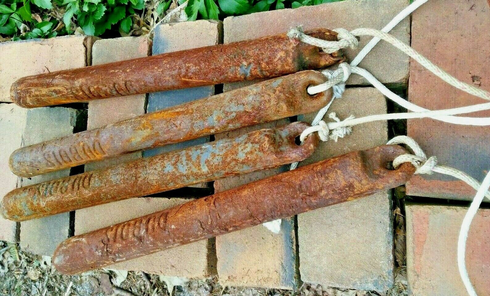 4 Nice and Smooth Cast Iron Window Weights 17 inches 9 lbs Dubois ca.1933 VGC