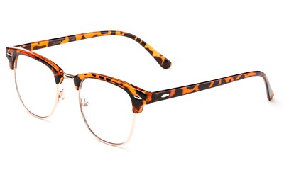 Half Frame Clear Lens Fashion Glasses with Temple Accents