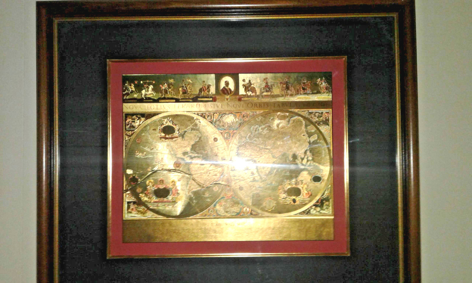 VINTAGE Framed GOLD FOIL BLAEU Wall map OLD and NEW WORLD 35