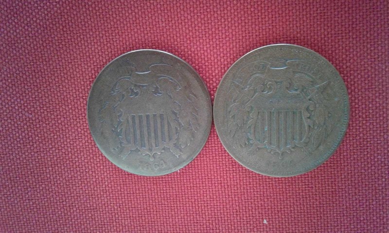 1864-1865 US Two Cent 6 Pieces Ungraded Civil War VG
