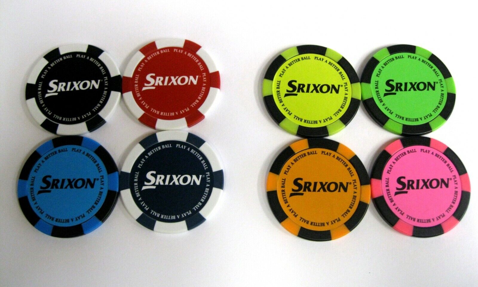 4 X Srixon Golfball Markierer - Poker Chip Stil Neu 2 Farboptionen