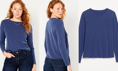 NWT Old Navy EveryWear Long-Sleeve T-Shirt Tee Shirt 100%cotton Bluesday Women M