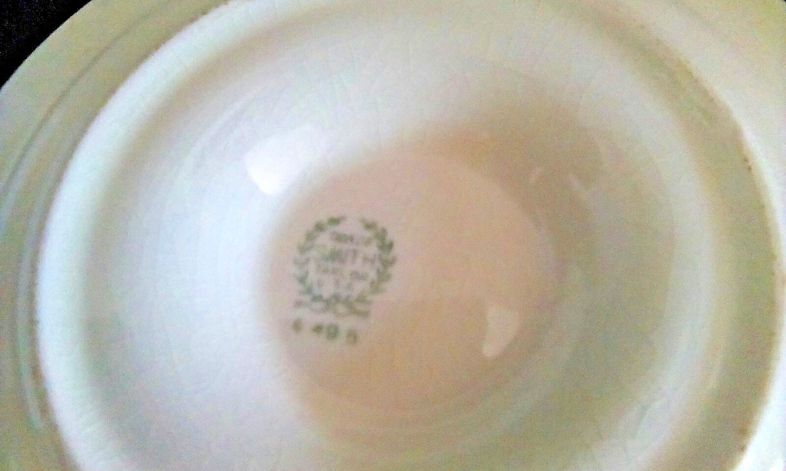 Taylor Smith Taylor USA Gravy Bowl Dish w Underplate flowers Gold Scroll And Rim