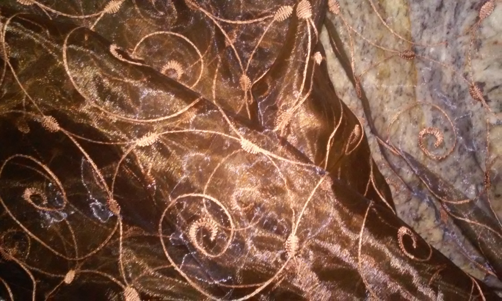 Brown and Bronze Silk Organza fabric with Geometric Embroidered 56