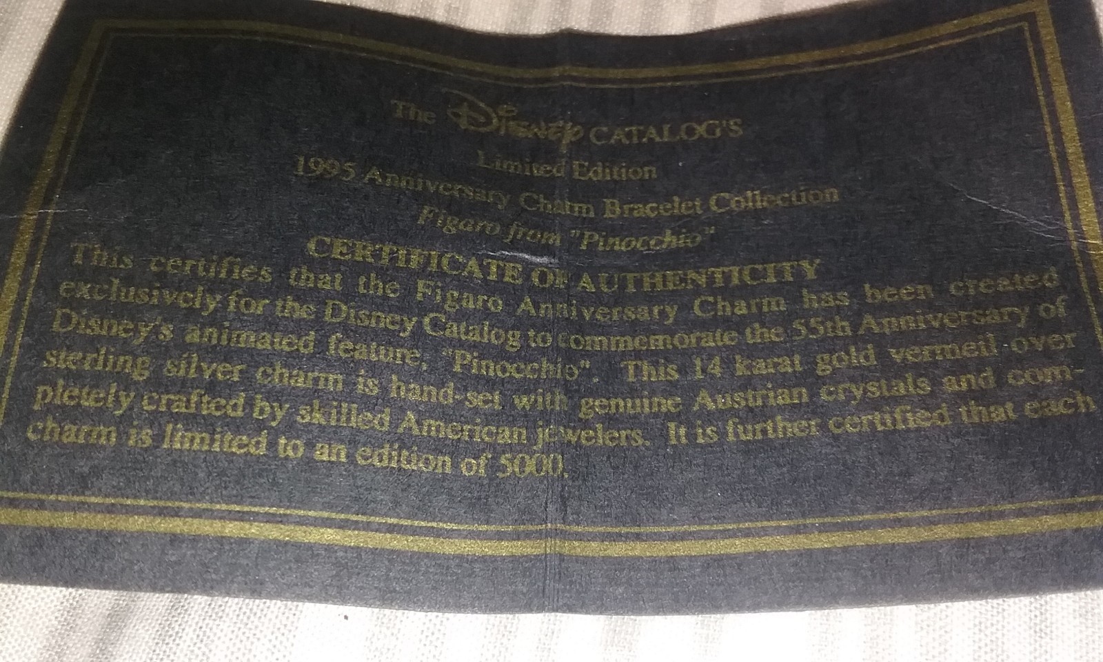 Vtg Disney Store FIGARO Pinocchio Charm Limited Ed 1995 Sterling w 14kt gold NIB