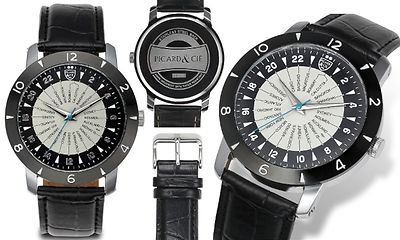 NEW Picard & Cie 14074 Men's Jet Setter Series Black Textured Dial Fashion Watch