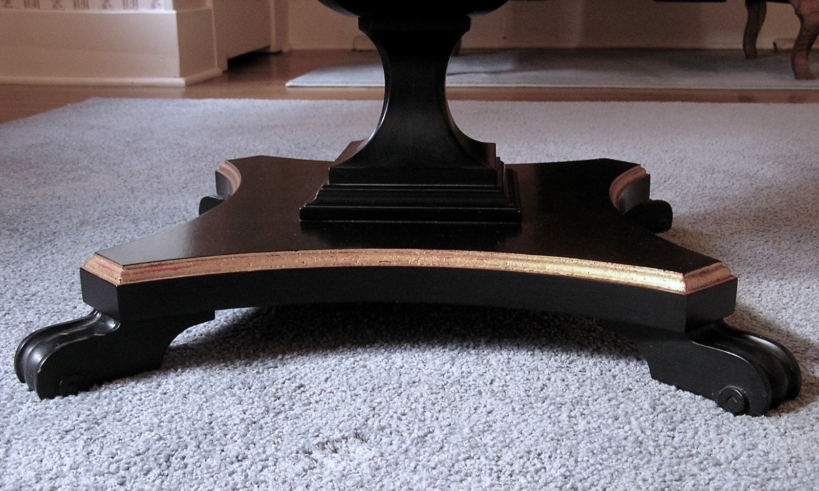 Vintage Pair Two 2 English Walnut Ebonized End Tables Black Gold Trim 50s 1950s