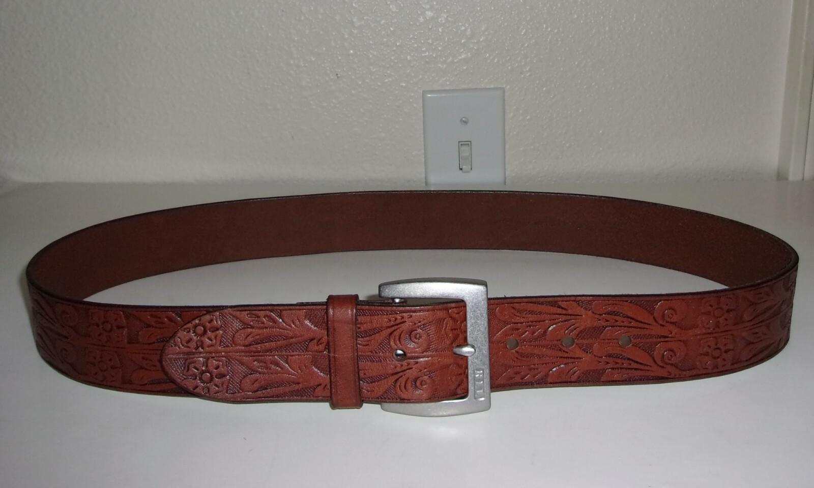 Ralph Lauren Brown Tooled Leather Belt Size XL