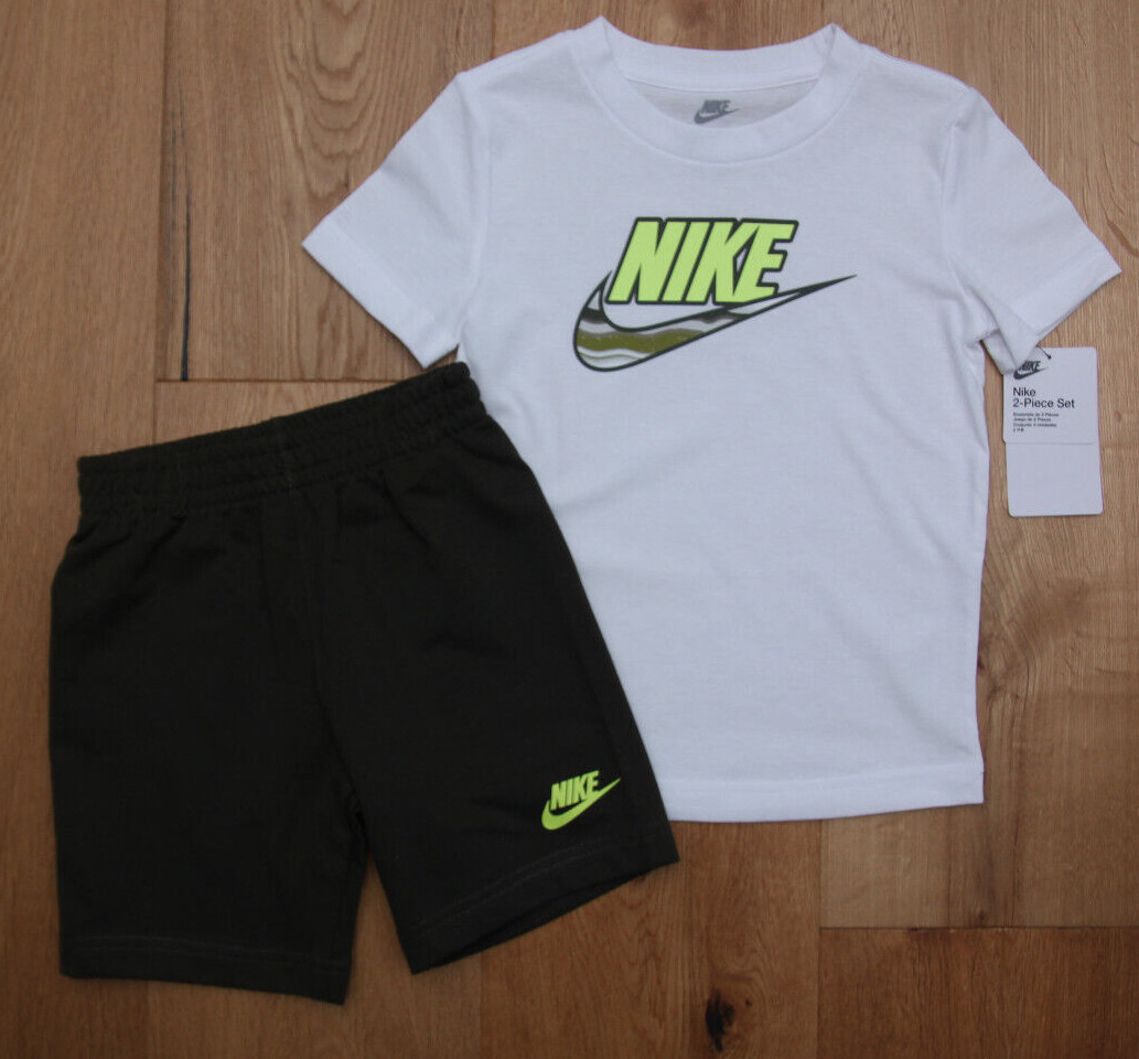 Nike Boy 2 Piece T-Shirt & Shorts Set ~ White, Dark Olive