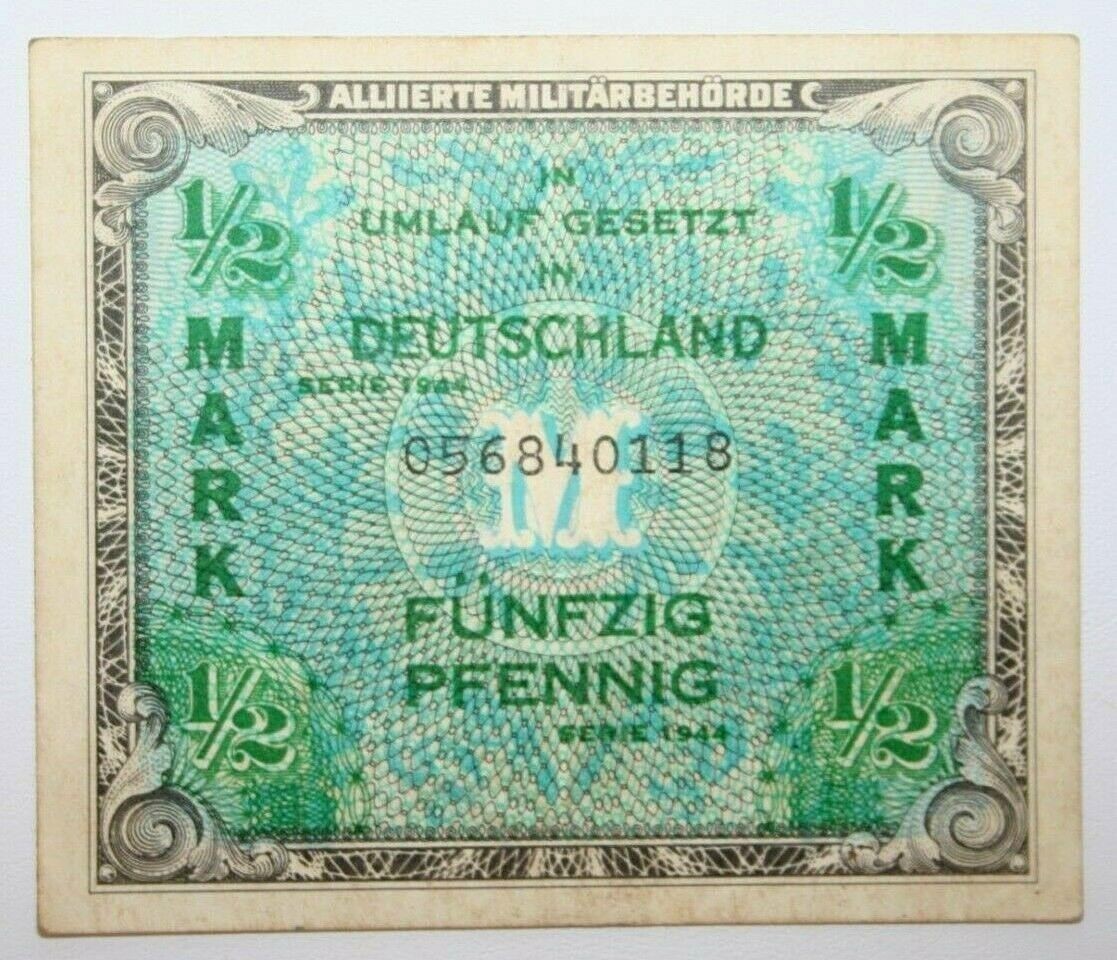 1944 Germany 1/2 One Mark Allied Military Banknote P 191a  056840118