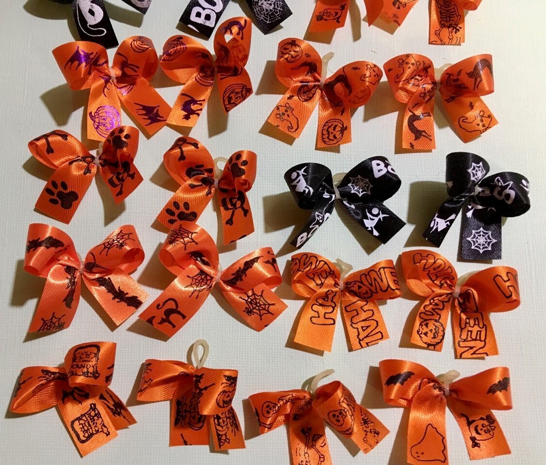 20 small Halloween dog bows Dog grooming bows Handmade USA Yorkie Poodle pet bow