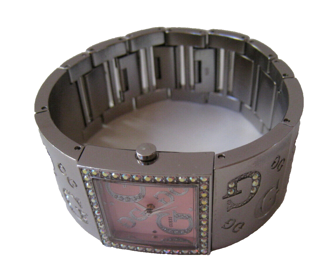 GUESS PINK FACE CRYSTALS STAINLESS STEEL POLISH BRACELET
